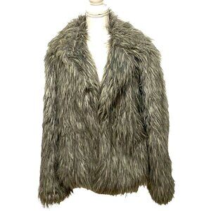 Show Me Your Mumu Park Avenue Jacket Silver Fox Faux Fur Coat M Mob Wife Boho